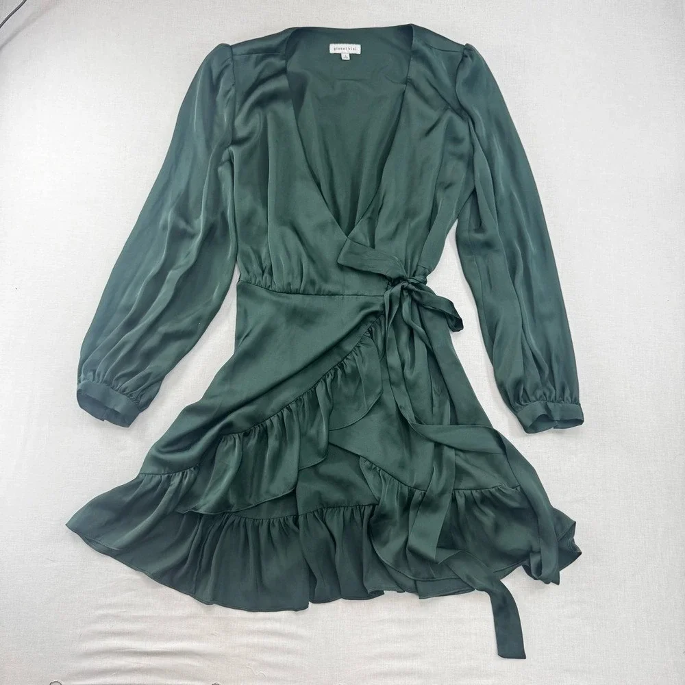 gianni bini dress green Gianni Bini Lola Dress hunter green (up all night) long puff sleeve ruffle  vneck Size XS - $42 (72% Off Retail) New With Tags